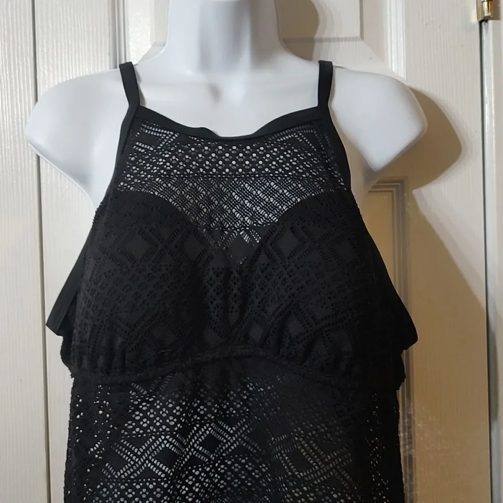 VM black mesh tankini top bathingsuit top swimsuit top Sz 18W  EUC